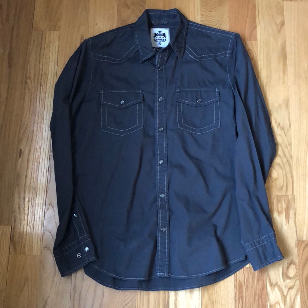 Men’s Express Snap Button Down Shirt charcoal Gray
